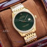 Perfect Replica Rolex Oyster Perpetual Datejust 40mm Green Dial All Gold Case Automatic Watch